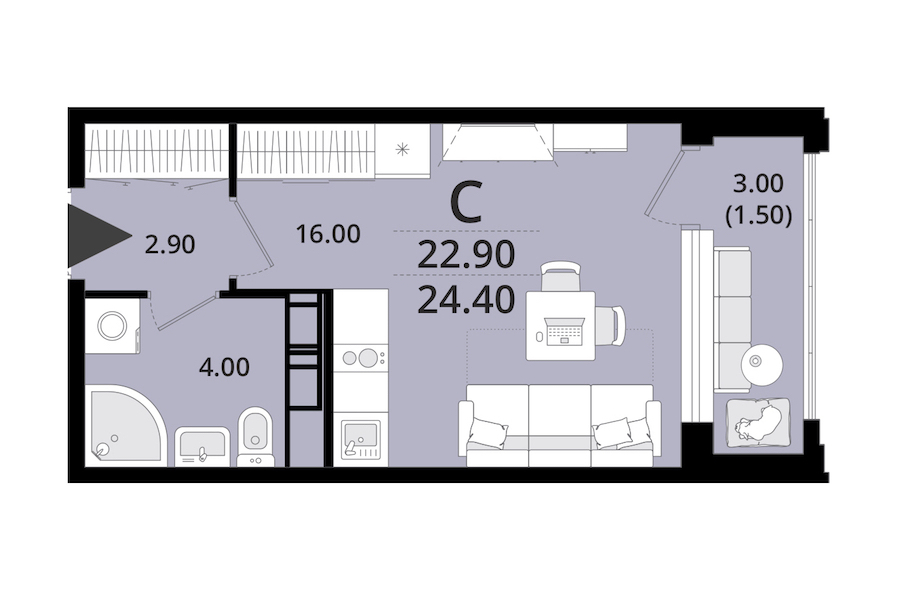 Квартира студия 24.4 м², 12/13 эт., ЖК «Тайм Сквер»